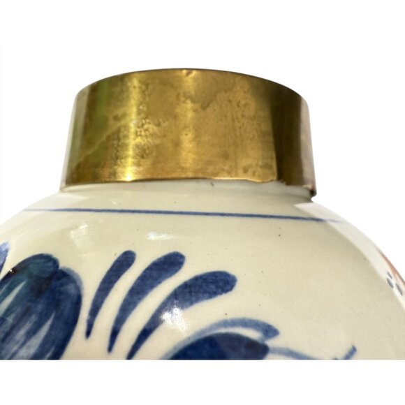 De Delftse Pauw 4.5" Vase Hand-Painted Ceramic With Brass Rim 418 Holland RARE - Picture 10 of 13